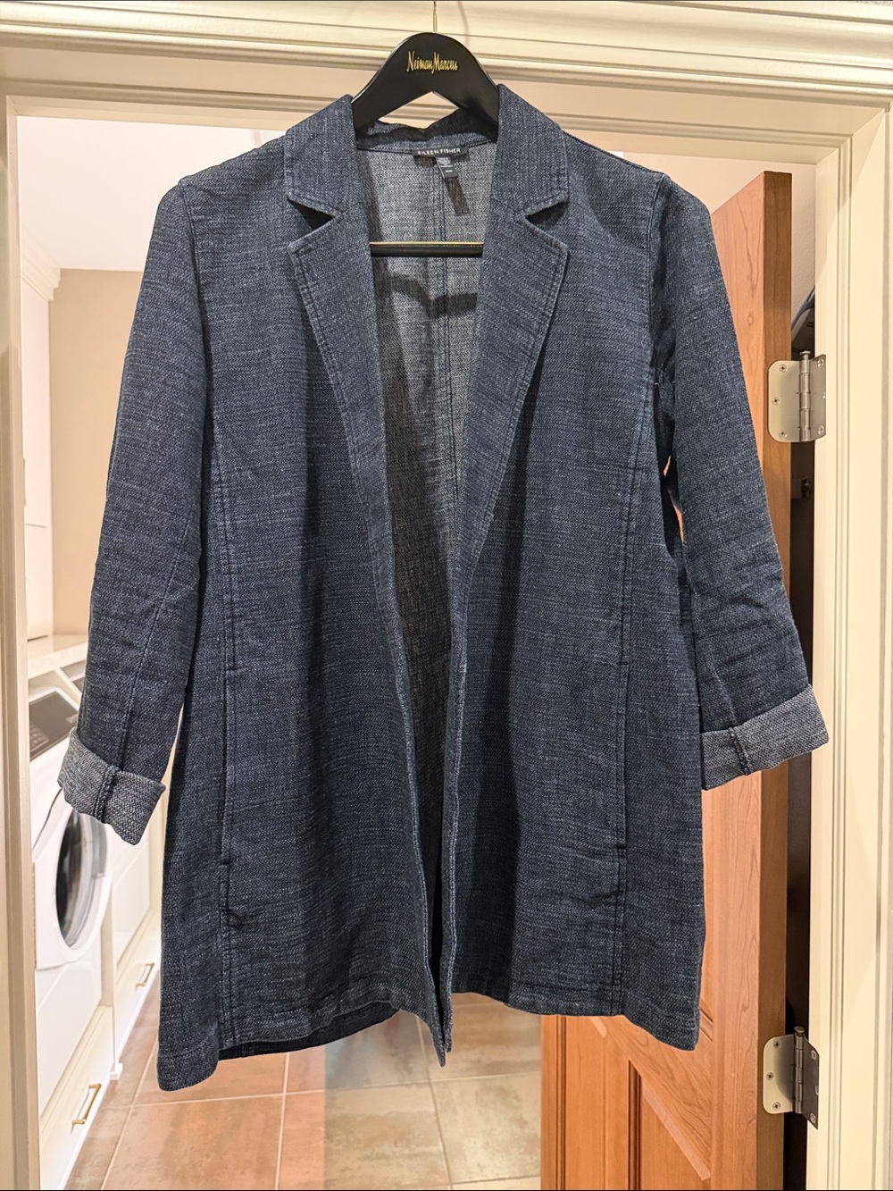 Eileen Fisher Tweedy Hemp Cotton Long Blazer